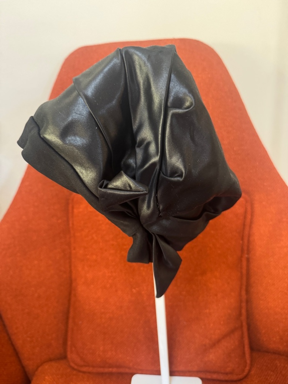 Vintage Black Satin Turban Cloche Hat Union Made USA 20s 30s Glam